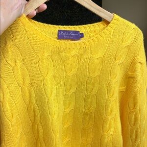 Ralph Lauren Vibrant Yellow Cable Knit cashmere Sweater